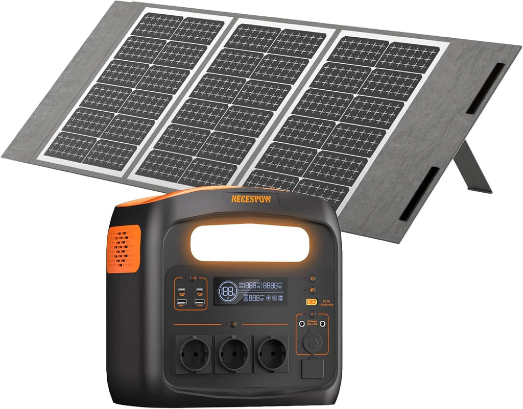Generator solarny z panelem słonecznym 100 W, 1102,5 Wh LiFePO4, przenośna stacja Powerstation 1200 W (Power Lifting 2400 W), gniazdko AC mobilne zasilanie do przyczep kempingowych, prac domowych i