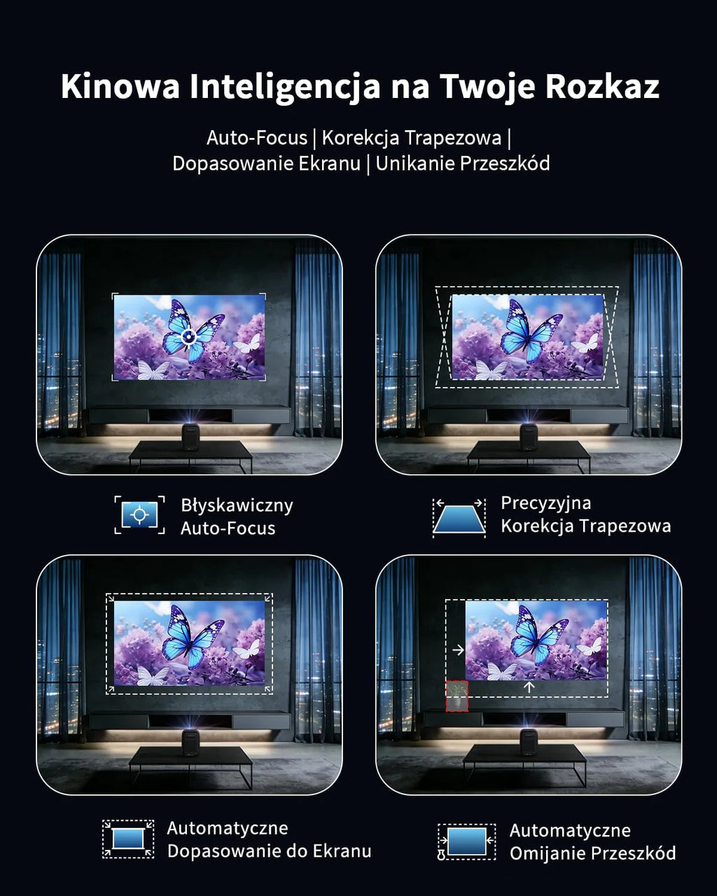 WEMAX Inteligentny Projektor Google TV 1080P Full HD, Obsługa 4K, 320 ISO Lm, MEMC Płynność na Mecze 2026, Auto Focus i Keystone, Omijanie Przeszkód, HDR10, Dolby Audio, WiFi 5G, Bluetooth