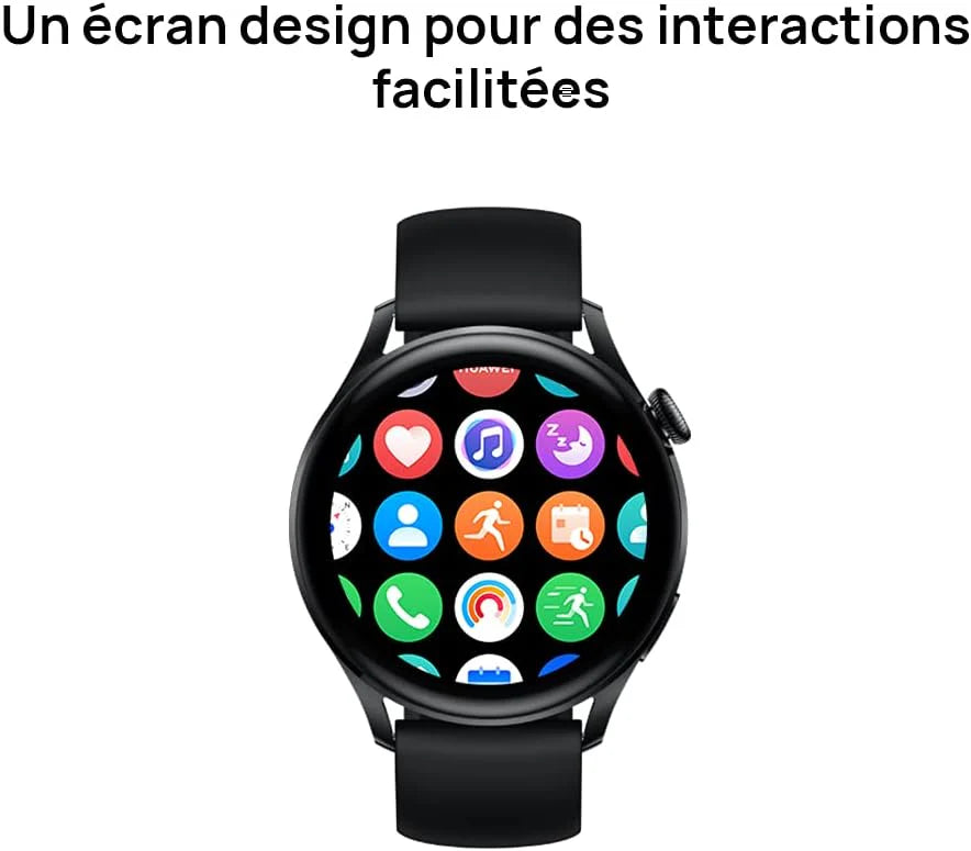 HUAWEI WATCH 3 Connected Watch 4G, Ekran dotykowy AMOLED, Ciągłe śledzenie zdrowia, Połączenia eSIM, GPS, 14 dni autonomii, współpracuje z iOS i Androidem, czarna bransoletka