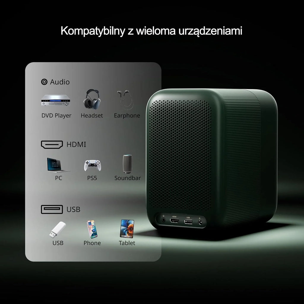 WEMAX Inteligentny Projektor Google TV 1080P Full HD, Obsługa 4K, 320 ISO Lm, MEMC Płynność na Mecze 2026, Auto Focus i Keystone, Omijanie Przeszkód, HDR10, Dolby Audio, WiFi 5G, Bluetooth