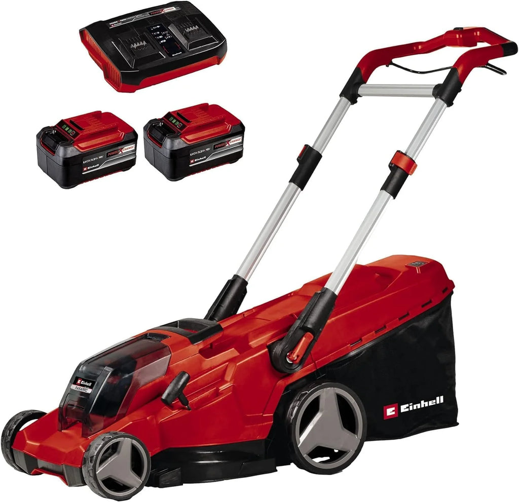Einhell Zest. akum. kosiarki RASARRO 36/42 Power X-Change (36 V, szer. koszenia 42 cm, do 725 m², bezszcz., kosz 50 l, funkcja mulczera, w tym 2 x akum. 5,2 Ah + 1 x podwójna ładowarka Twincharger)