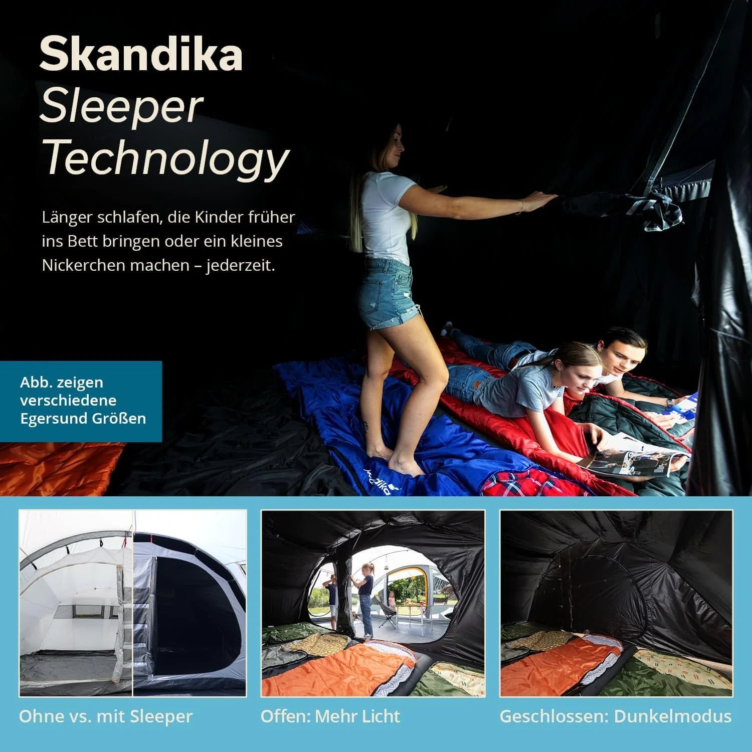 Skandika Egersund namiot tunelowy dla 3/5/7 osób, rodzinny namiot kempingowy z technologią spania, szyta mata podłogowa, wysokość 2 m, na zewnątrz, na zewnątrz