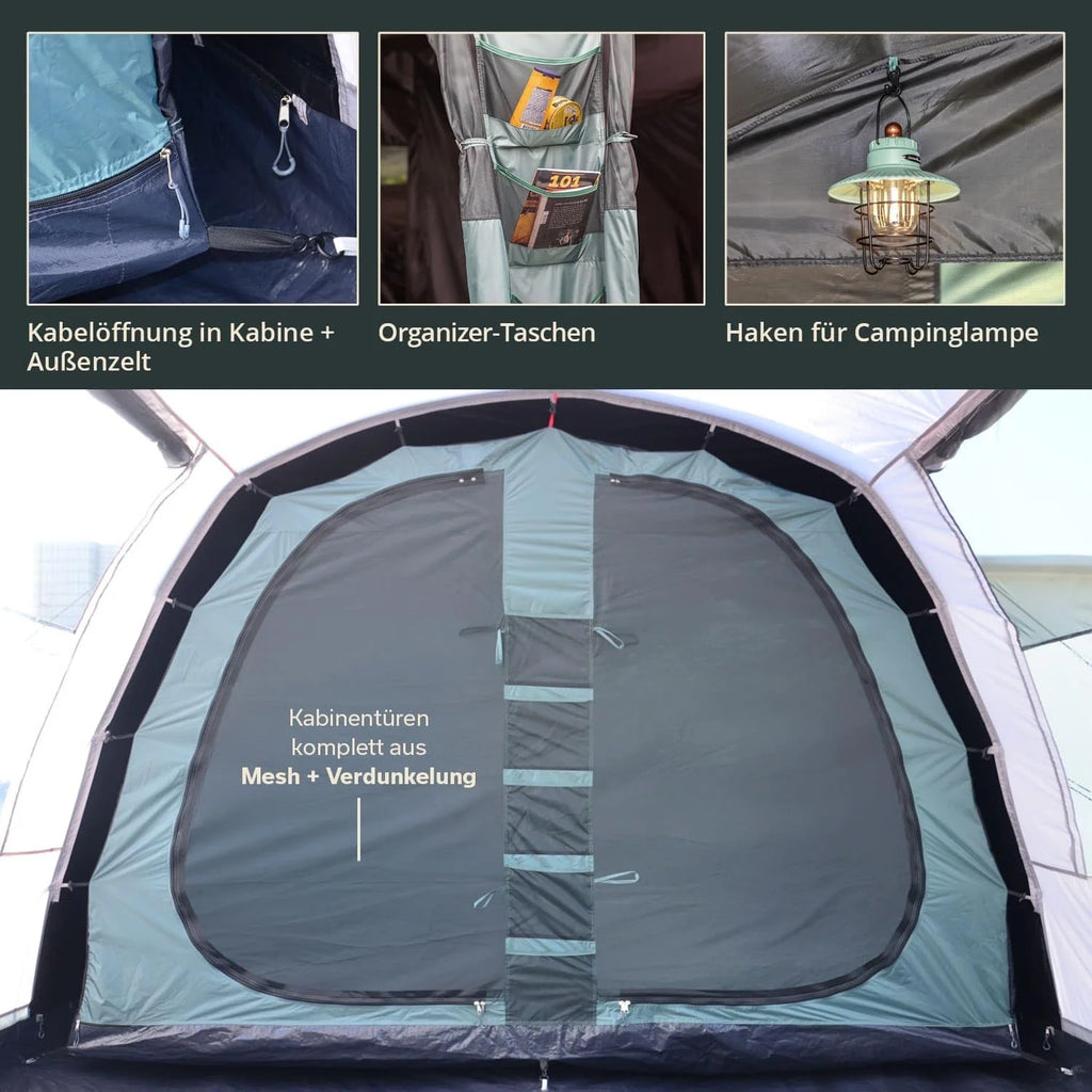 Skandika Namiot tunelowy Hafslo Sleeper Protect, 4/5 osób, wodoszczelny, wszyta podłoga namiotu, 5000 mm słupa wody, przedsionek i ciemna kabina do spania, namiot rodzinny