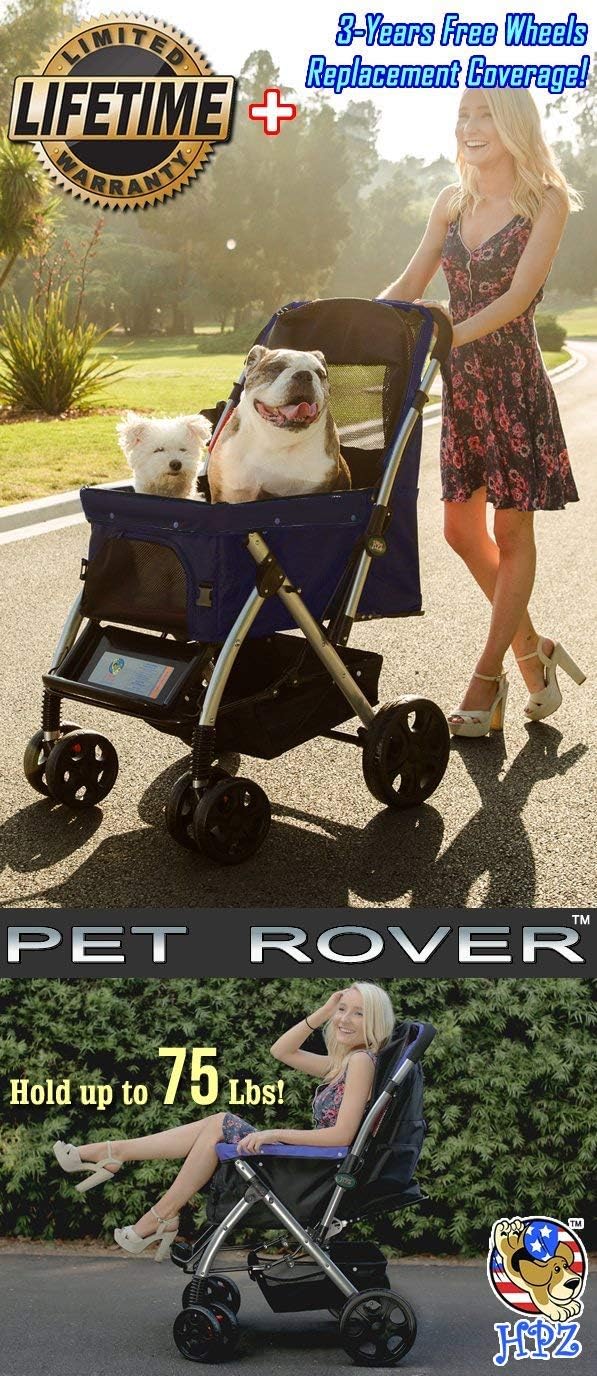 HPZ Pet Rover Premium wytrzymały wózek podróżny dla psa/kota/zwierząt domowych z rozkładaną przegródką/wejściem bez zamka błyskawicznego/odwracalny uchwyt, gumowe opony bez pompy, dla małych,