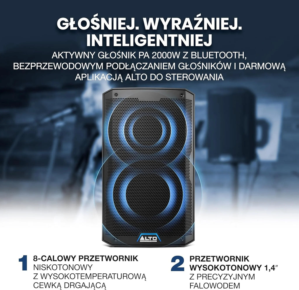 ALTO TS410 Aktywny Głośnik PA 2000W 10 z 3-Kanałowym Mikserem, Bluetooth, Bezprzewodowym Podłączaniem Głośników, DSP i Aplikacją