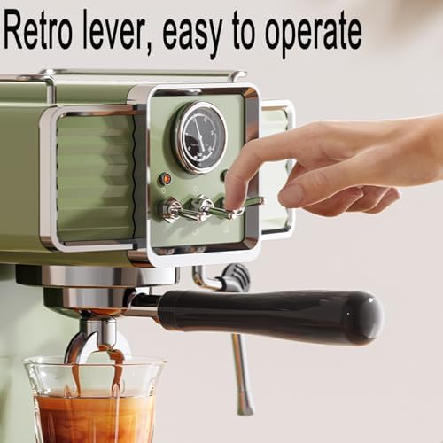 Retro Green 15 Bar Espresso Machine, 1350W Ekspres do kawy z mlecznym Frother, 1,6L Zdejmowany zbiornik i wizualny miernik do domu Cappuccino Latte Brewing
