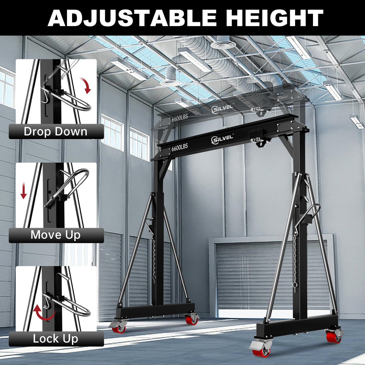 SILVEL 3 Ton 6600Lbs Gantry Crane for Factories, Warehouses, Garage, Blue