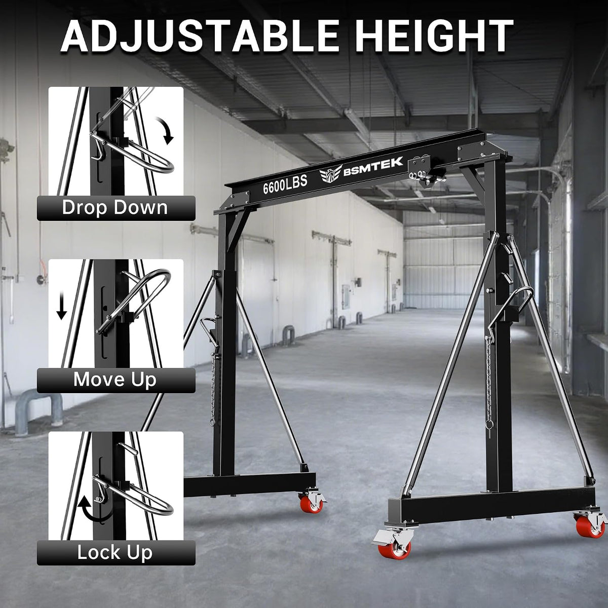 3 Ton Gantry Crane MAX6600lbs, Manual Trolley, 8.53FT Max Width, Portable Shop Crane with 8.53-12.47 FT Adjustable Height for Factories, Warehouses, Auto Repair, Black