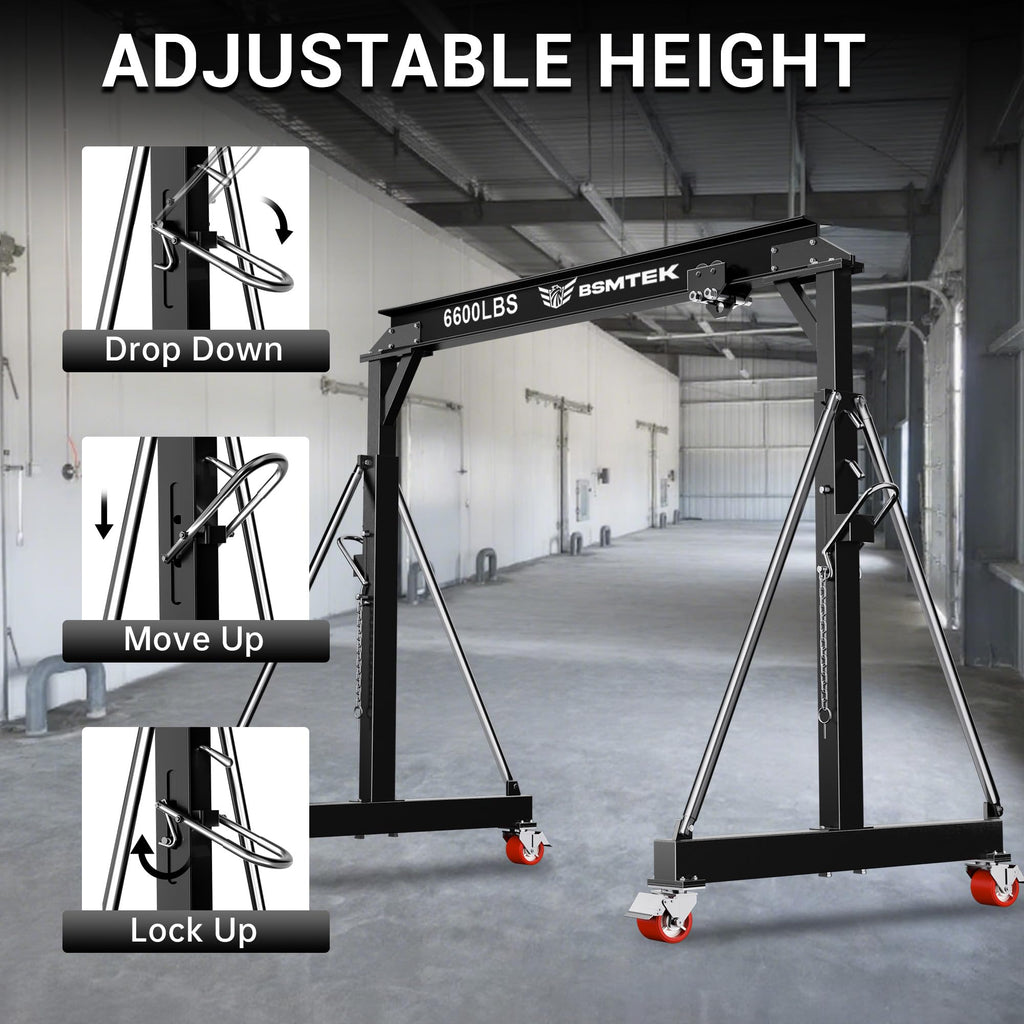 3 Ton Adjustable Gantry Crane,2026 Upgraded 6600LBS Steel I-Beam Construction, Portable Design with 360Â°Locking Wheels,Gantry Crane Adjustable Height from 8.53-12.5ft for Workshop,Garage