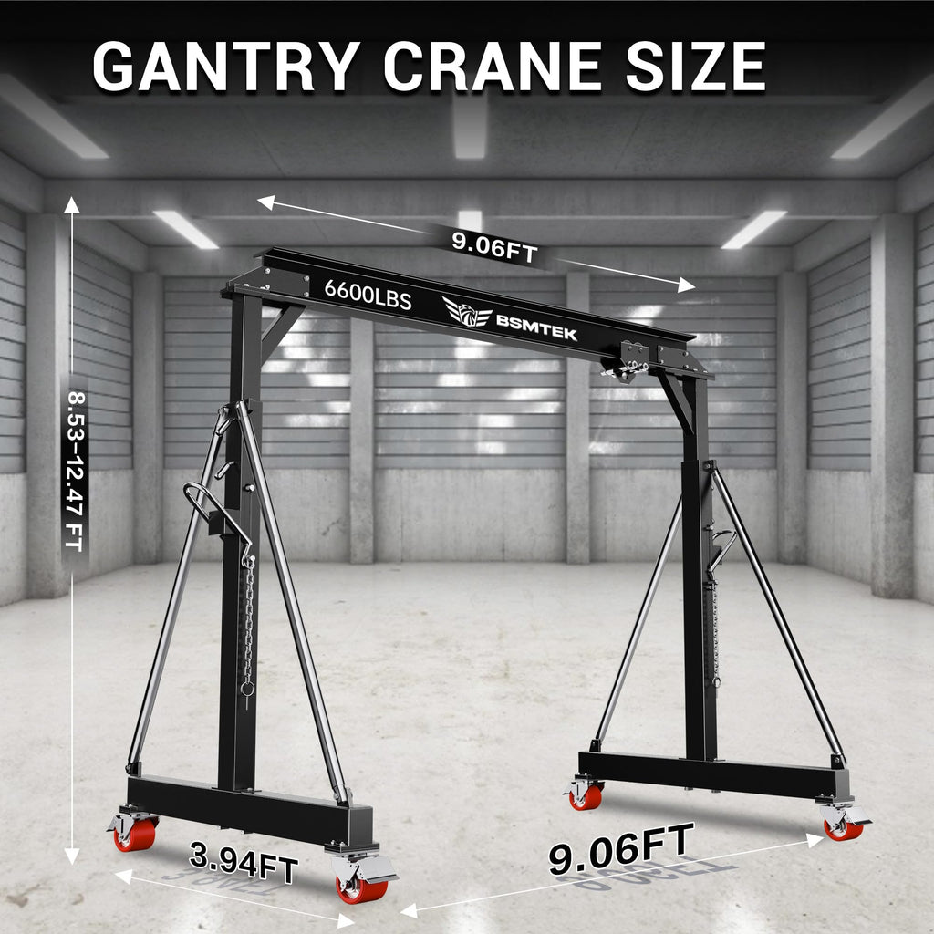 3 Ton Adjustable Gantry Crane,2026 Upgraded 6600LBS Steel I-Beam Construction, Portable Design with 360Â°Locking Wheels,Gantry Crane Adjustable Height from 8.53-12.5ft for Workshop,Garage