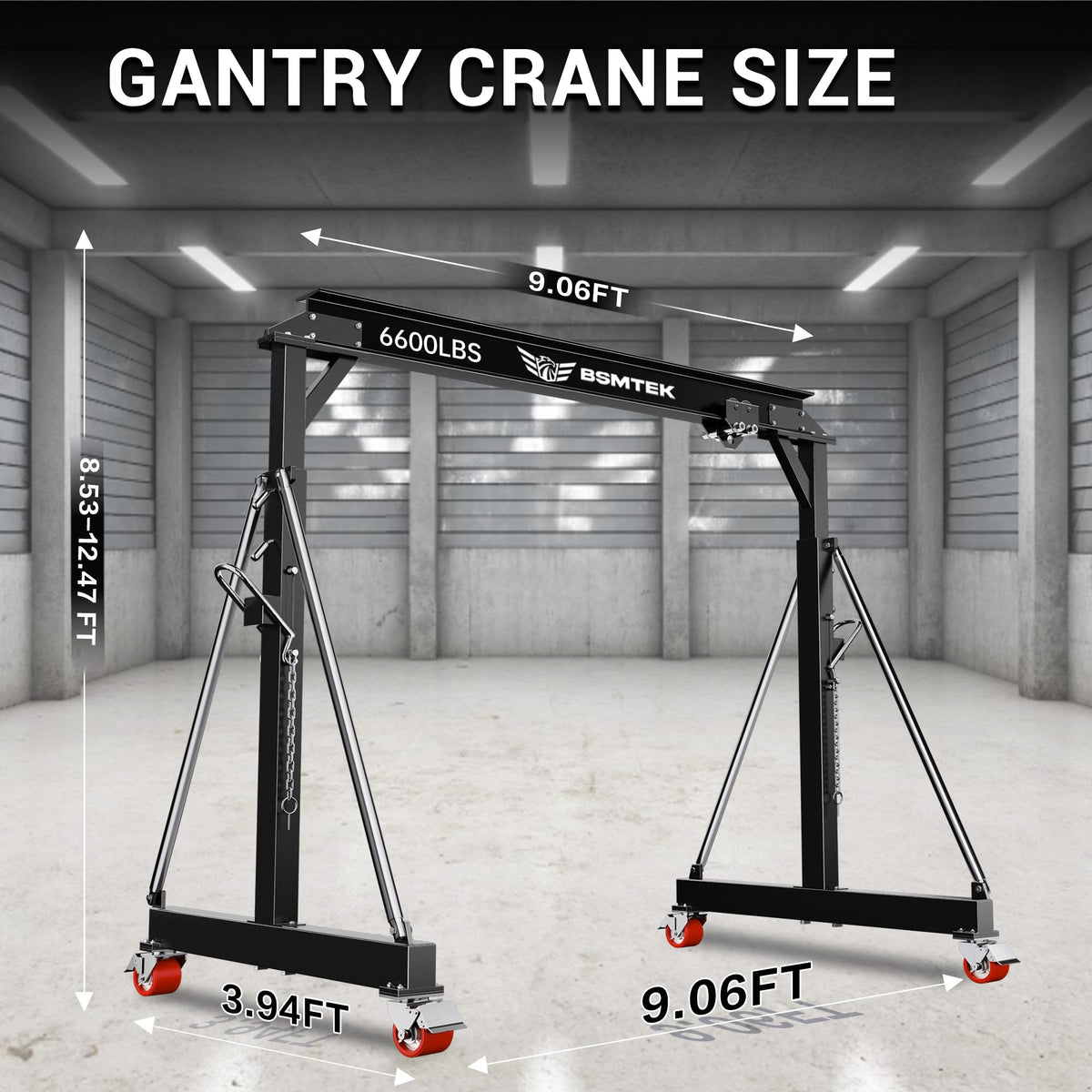 3 Ton Adjustable Gantry Crane,2026 Upgraded 6600LBS Steel I-Beam Construction, Portable Design with 360Â°Locking Wheels,Gantry Crane Adjustable Height from 8.53-12.5ft for Workshop,Garage