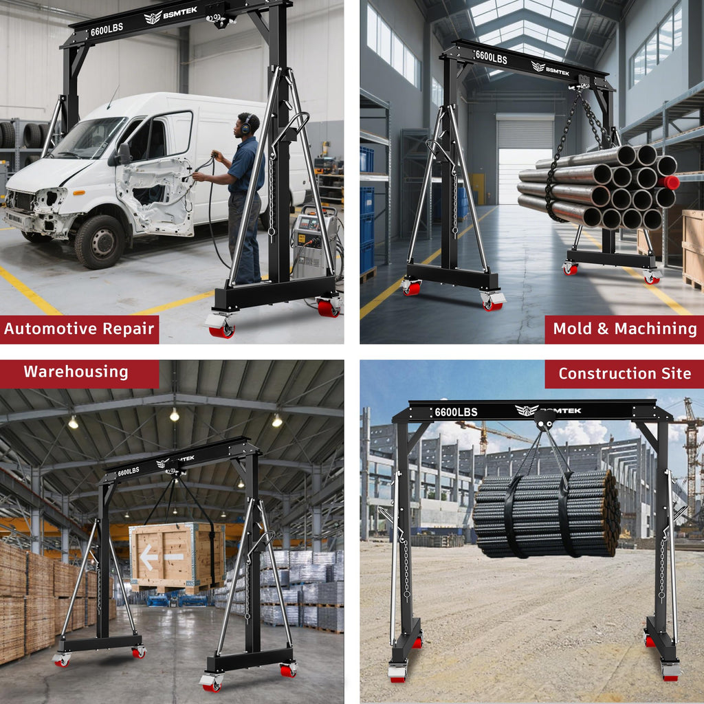 3 Ton Adjustable Gantry Crane,2026 Upgraded 6600LBS Steel I-Beam Construction, Portable Design with 360Â°Locking Wheels,Gantry Crane Adjustable Height from 8.53-12.5ft for Workshop,Garage