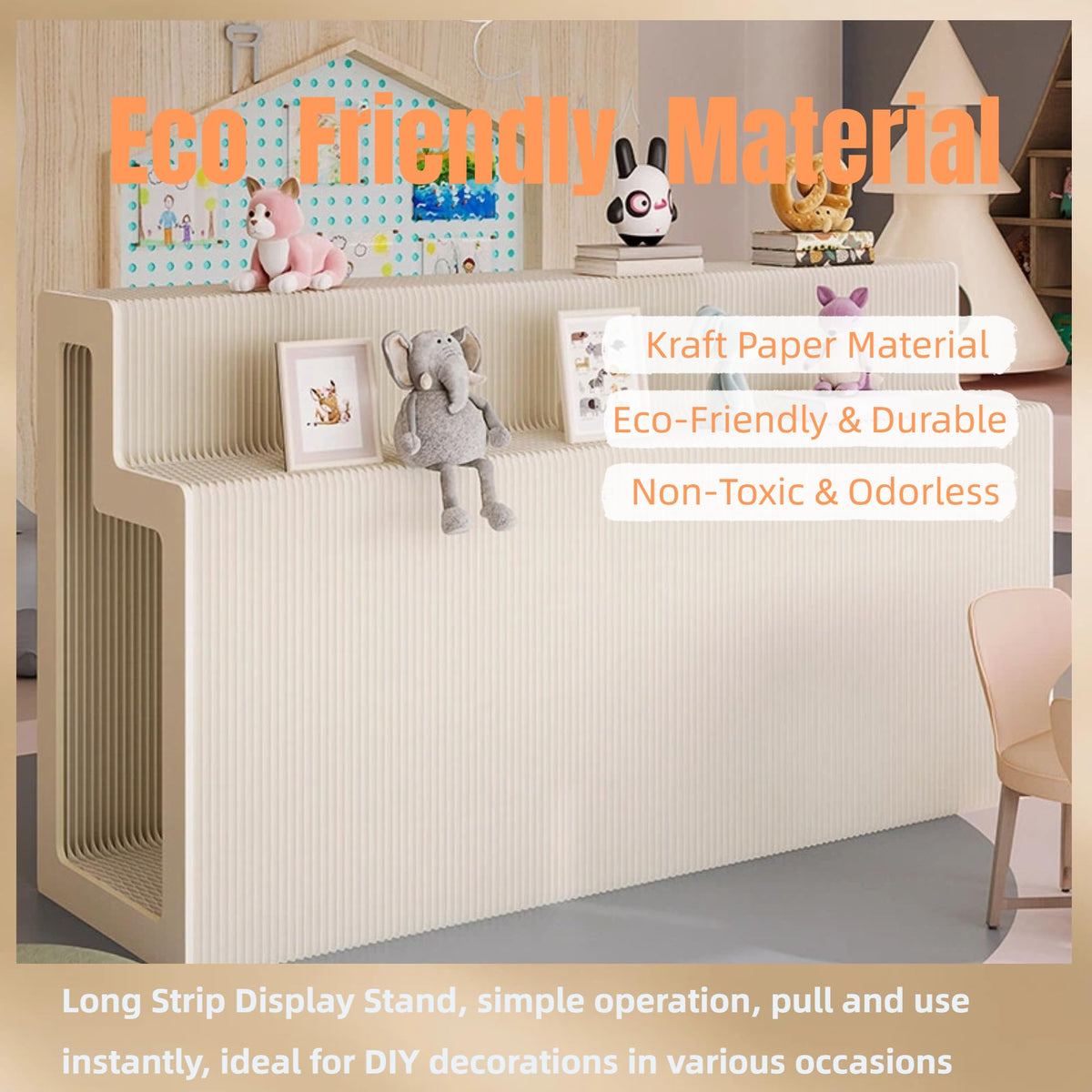 Portable Foldable Paper Display Stand, Pop Up Accordion Counter Shelf, Multi-Tier Exhibition Rack for Trade Shows, Craft Fairs & Retail Displays (L118.1 W25.2 H38.6)