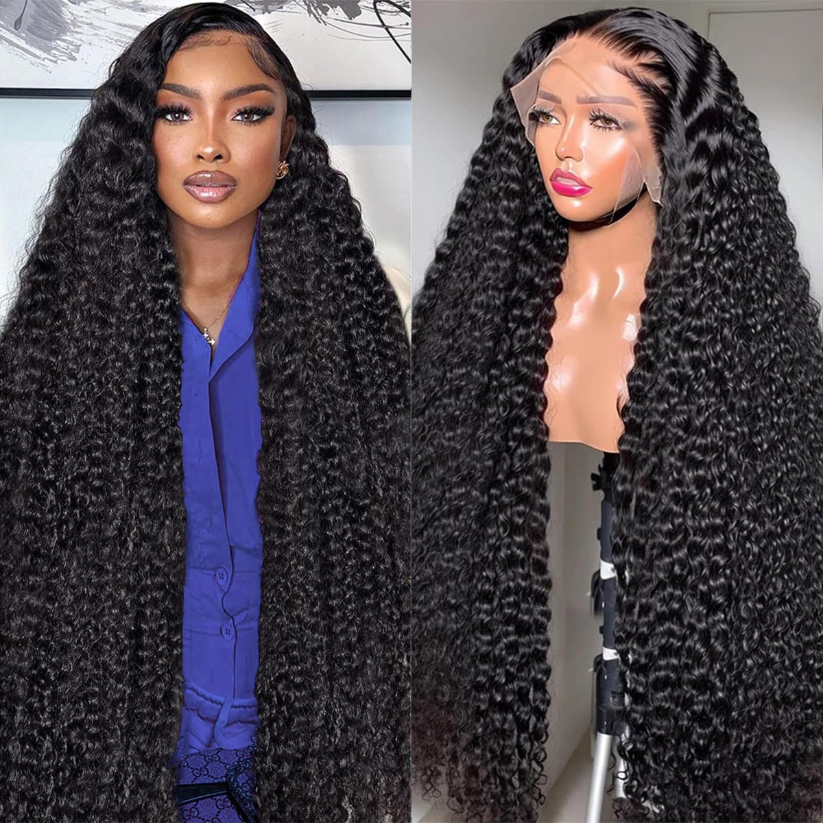 KVFCT 30 Inch Deep Wave Lace Front Wigs Human Hair 13x6 HD Transparent Deep Wave Lace Front Wigs for Women 200% Density Curly Lace Front Wig Pre Plcked Deep Wave Wigs with Baby Hair