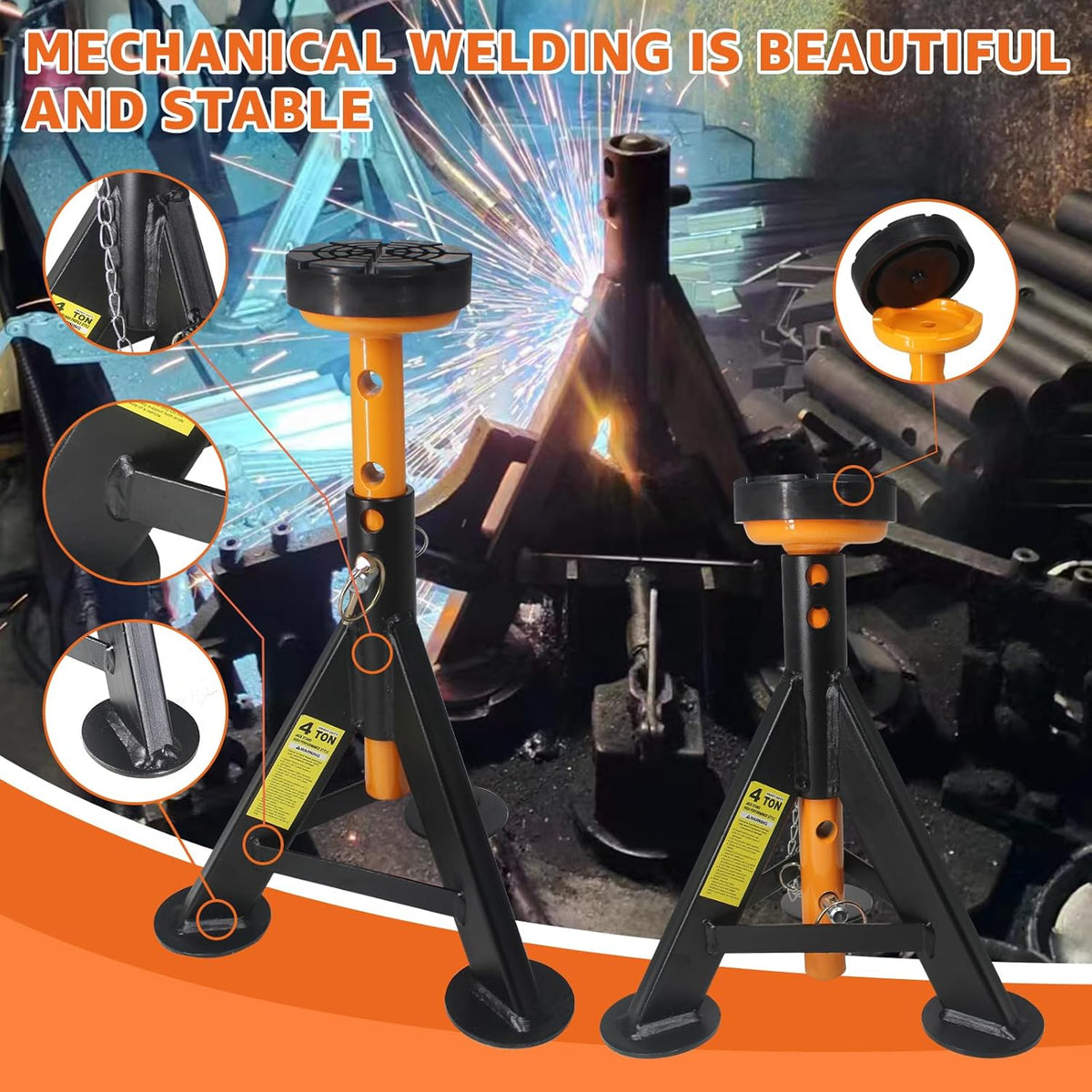 BESTOOL Jack Stands 4 Ton, Adjustable Car Jack Stand, 2 Pack