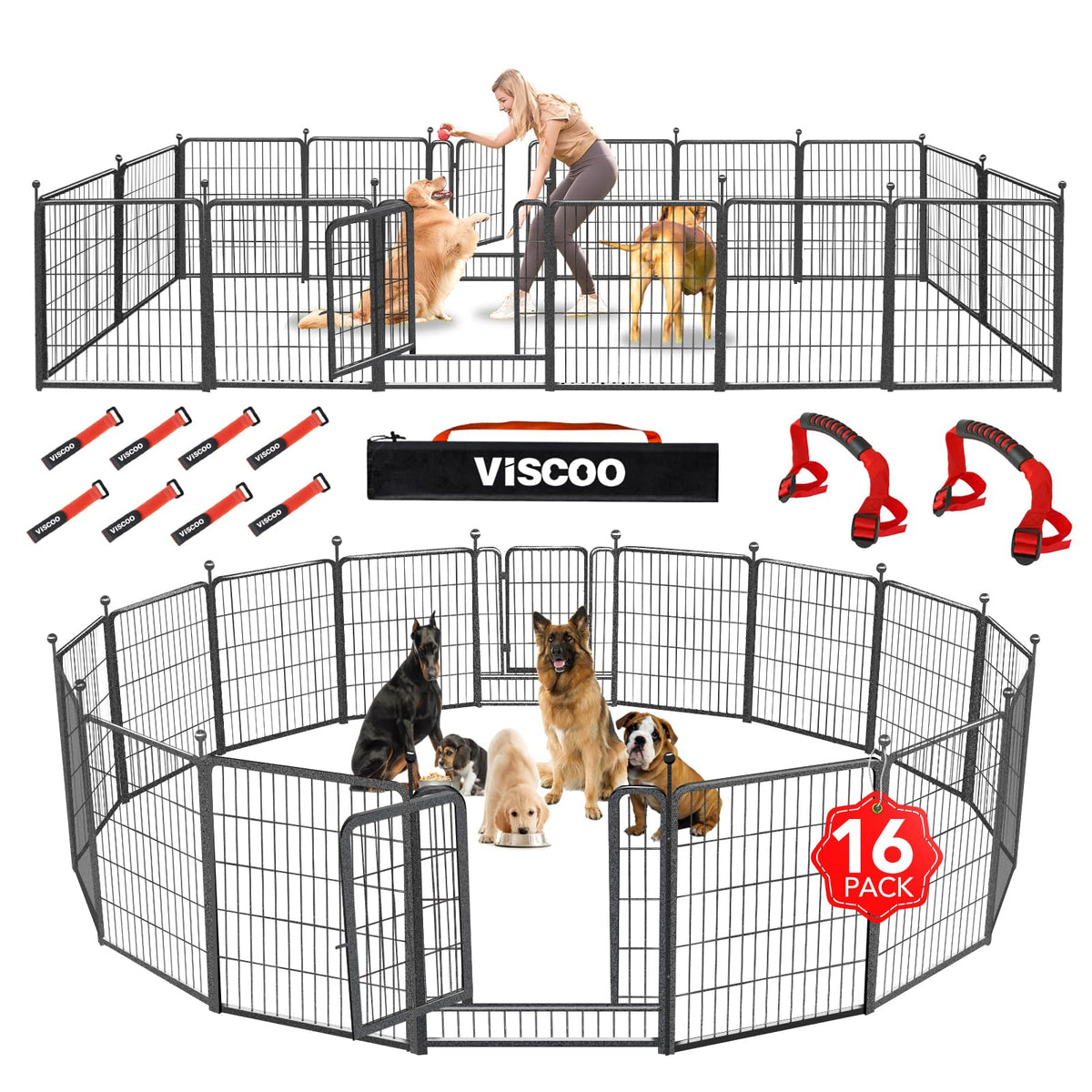 VISCOO Dog Playpen Outdoor, 16 Panels 40" High Metal Dog Fence with Gate