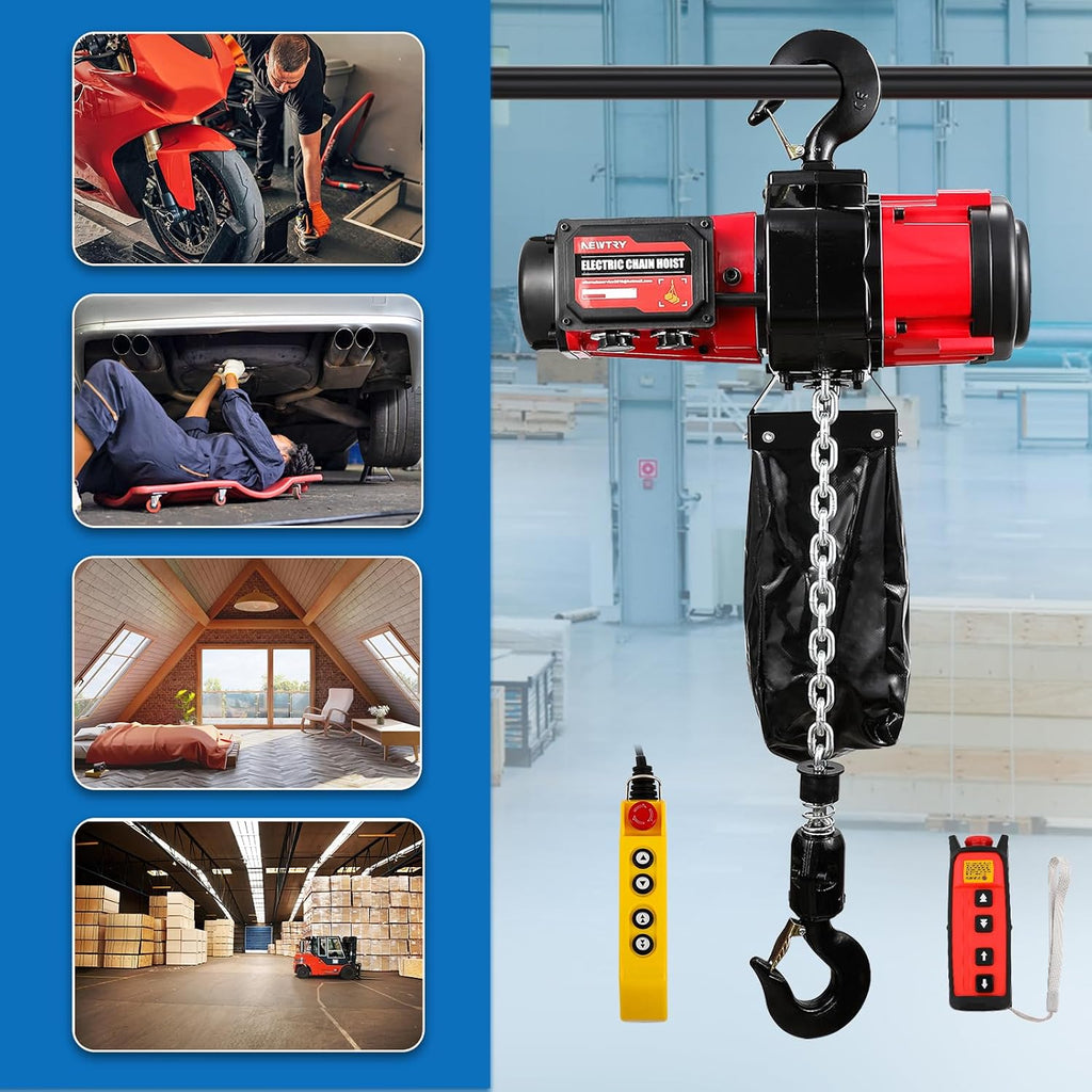 NEWTRY Electric Chain Hoist 2200lb, 2-Speed Wire & Wireless Control w/E-Stop