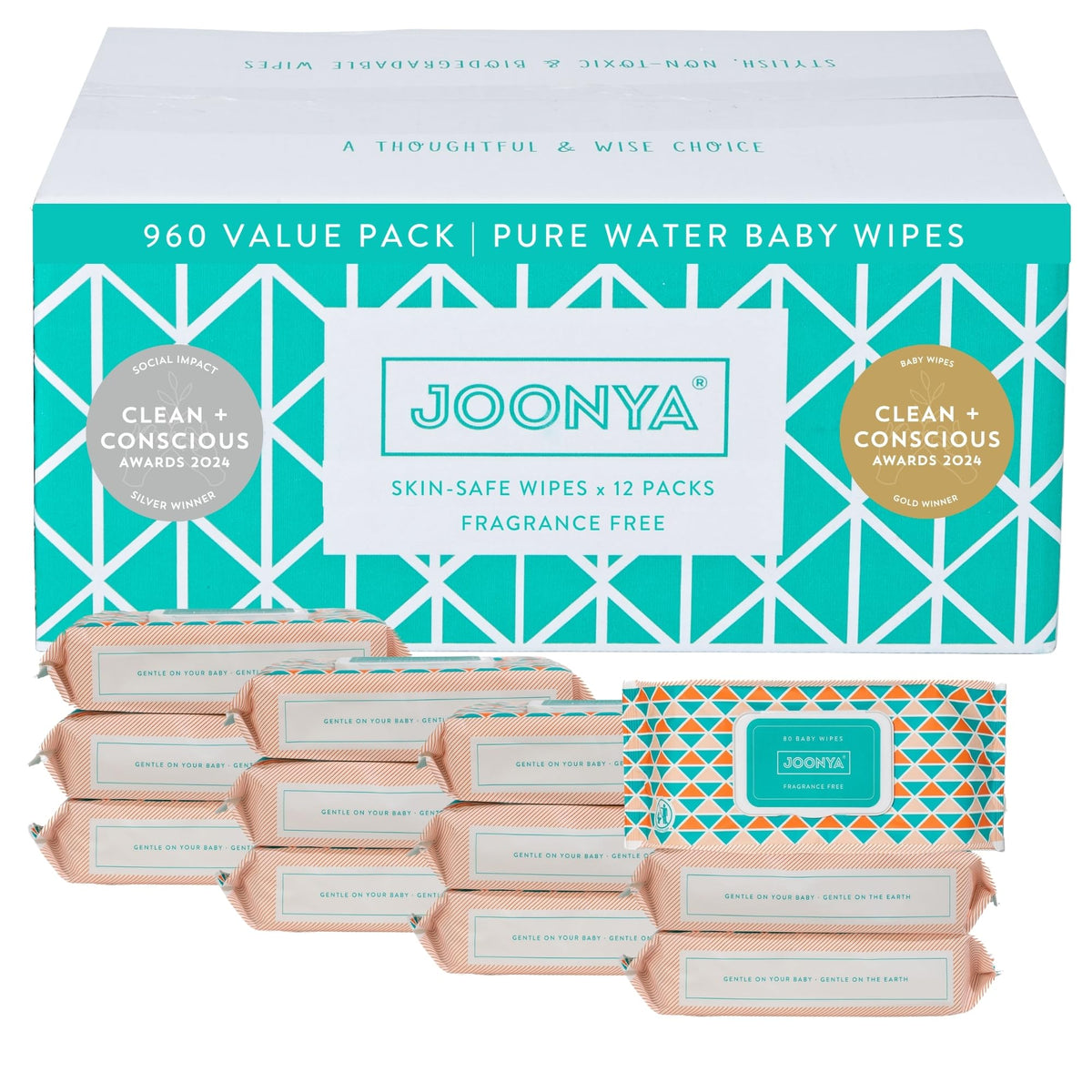 JOONYA Unscented Baby Wipes â Plant-Based, Fragrance-Free Bulk Diaper Wipes | Hypoallergenic, Non-Toxic & Biodegradable Wet Wipes for Sensitive Newborn Skin | 24 Packs of 80 (1,920 Total)