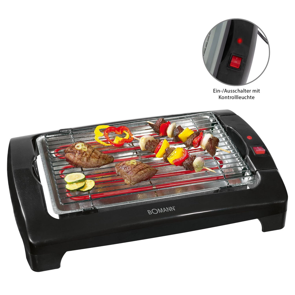 Bomann Bq 1240 - Grill elektryczny z chromowanym rusztem 35,5 x 24,5 cm, 2000 W, czarny