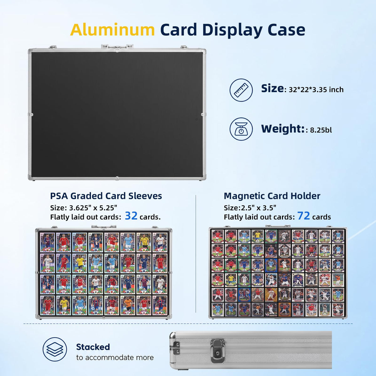 Trade Card Show Display Case, Large Aluminum Lockable Trading Show Display Case and Handle,Portable Trading with Lock for Collectibles, Sports Graded Cards TCG Craft Jewelry (Black, 32*22 in)