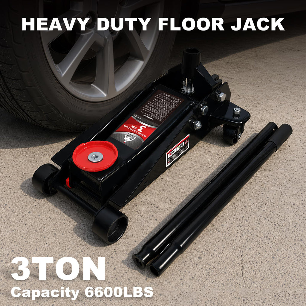 Jack Boss 4 Ton Floor Jack Hydraulic Low Profile Floor Jack with Dual Piston Quick Lift Pump, 4 Ton (8,800 lbs) Capacity, Red