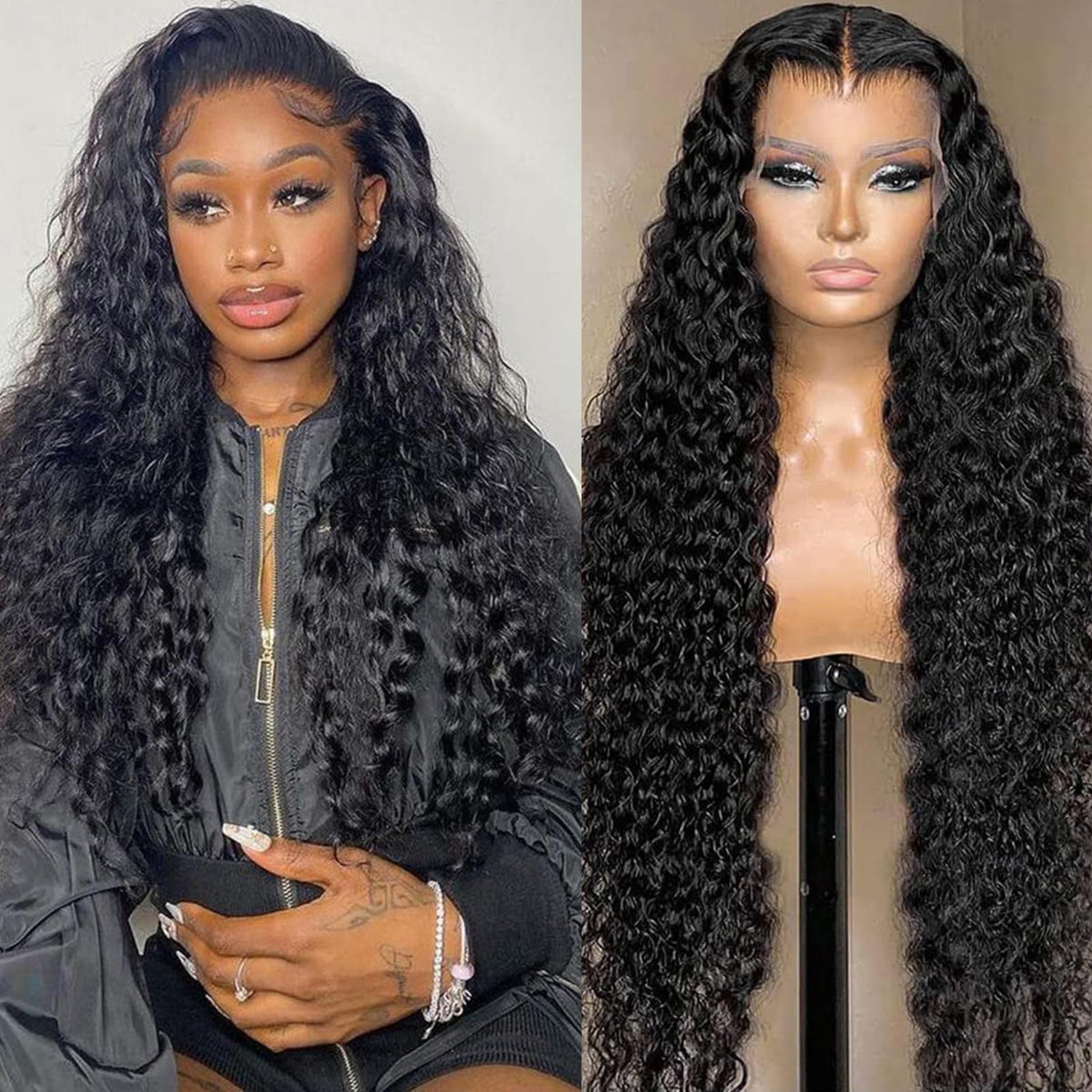 KVFCT 30 Inch Deep Wave Lace Front Wigs Human Hair 13x6 HD Transparent Deep Wave Lace Front Wigs for Women 200% Density Curly Lace Front Wig Pre Plcked Deep Wave Wigs with Baby Hair