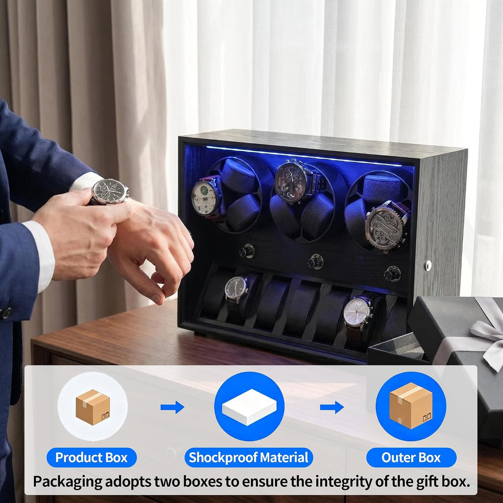 Oryx Watch Winder for 4/6/9/12 Automatic Watches, Rotating Watch Case