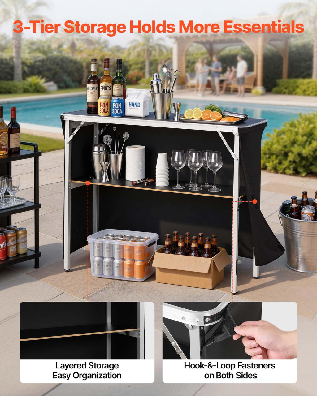 VEVOR Promotion Counter Table, Portable Tradeshow Podium Table, 30.91" x 14.96" x 71.46", Display Exhibition Counter Stand Booth Fair with Wall, Pop Up Podium with Storage Rack/Carrying Bag