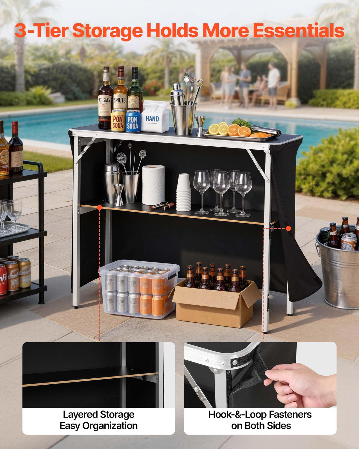 VEVOR Promotion Counter Table, Portable Tradeshow Podium Table, 30.91" x 14.96" x 71.46", Display Exhibition Counter Stand Booth Fair with Wall, Pop Up Podium with Storage Rack/Carrying Bag
