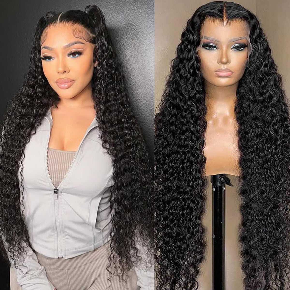 KVFCT 30 Inch Deep Wave Lace Front Wigs Human Hair 13x6 HD Transparent Deep Wave Lace Front Wigs for Women 200% Density Curly Lace Front Wig Pre Plcked Deep Wave Wigs with Baby Hair