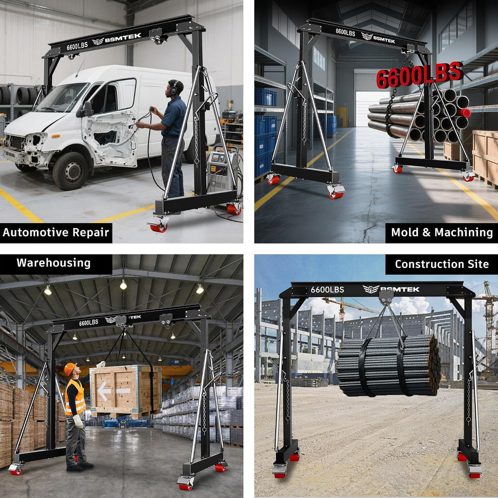 3 Ton Gantry Crane MAX6600lbs, Manual Trolley, 8.53FT Max Width, Portable Shop Crane with 8.53-12.47 FT Adjustable Height for Factories, Warehouses, Auto Repair, Black