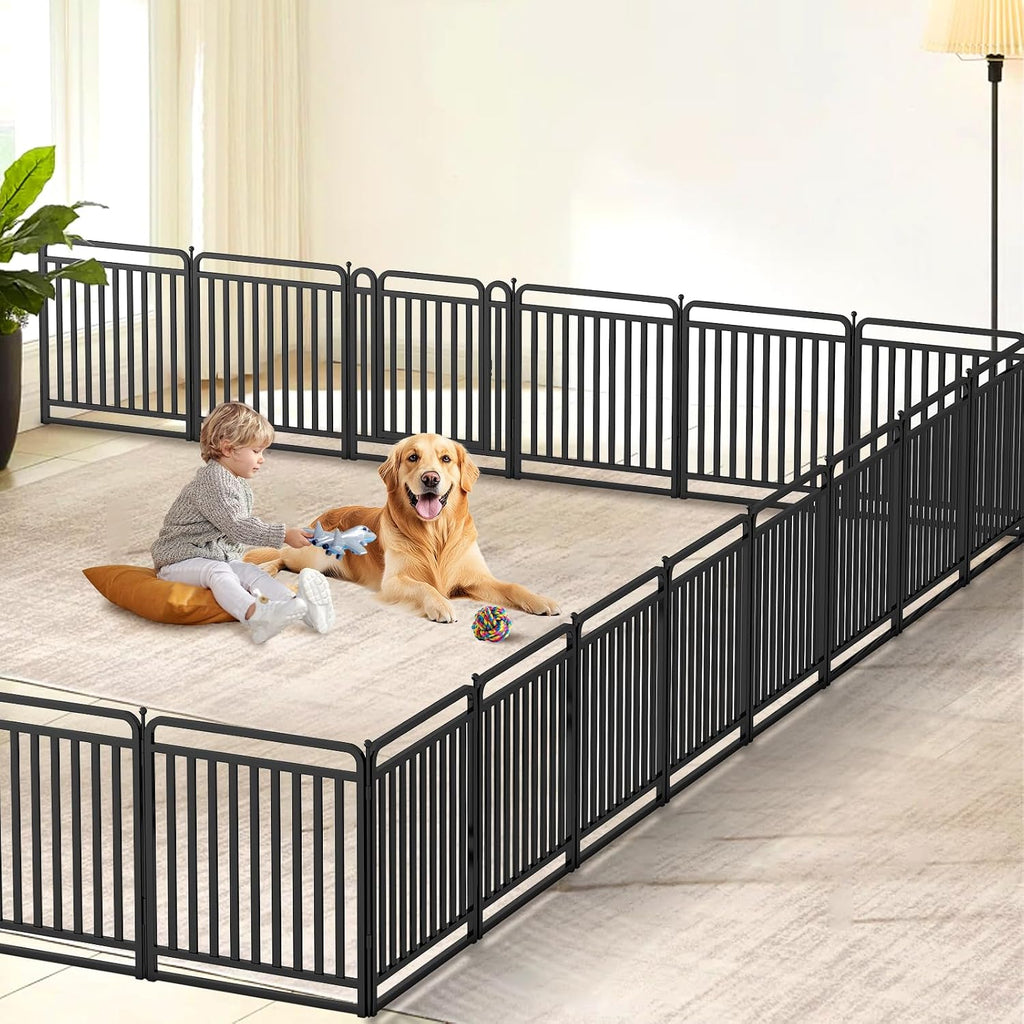 New Thickened Version Dog Playpen, 32 Inch Dog Fences for The Yard, Portable Outdoor Dog Playpen for Large/Medium/Small Dogs, Foldable Metal Dog Dlaypen, with Doors (16 Panels, 32 Inch)