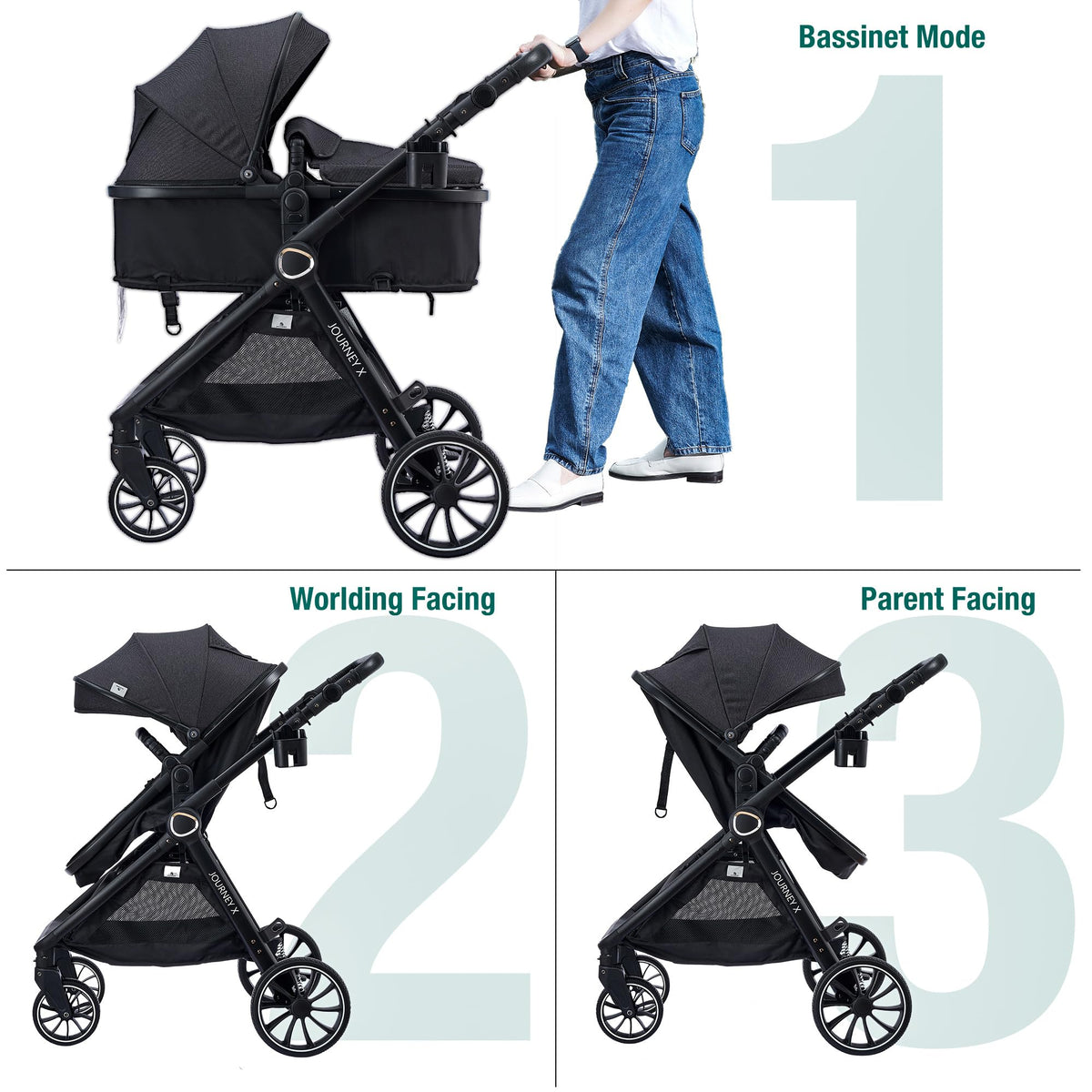 Accombe 2-in-1 Convertible Baby Stroller for Newborn to Toddler
