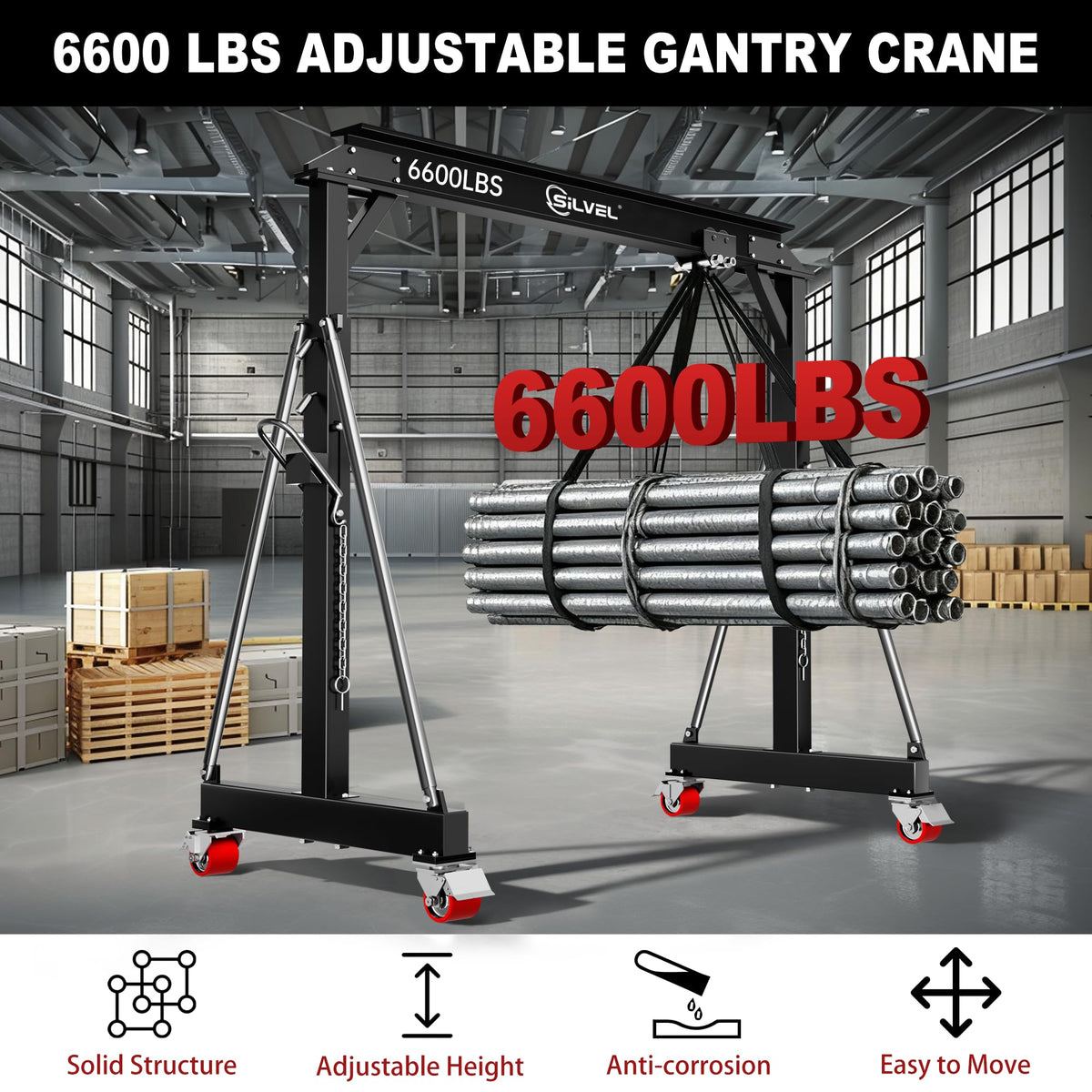 SILVEL 3 Ton 6600Lbs Gantry Crane for Factories, Warehouses, Garage, Blue