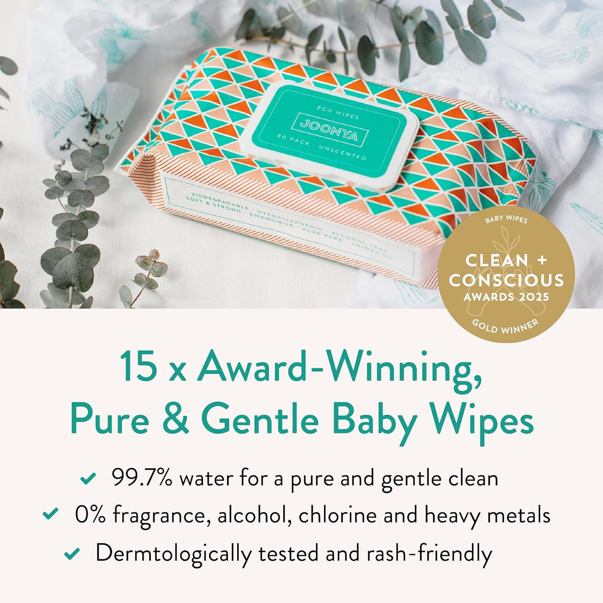 JOONYA Unscented Baby Wipes â Plant-Based, Fragrance-Free Bulk Diaper Wipes | Hypoallergenic, Non-Toxic & Biodegradable Wet Wipes for Sensitive Newborn Skin | 24 Packs of 80 (1,920 Total)