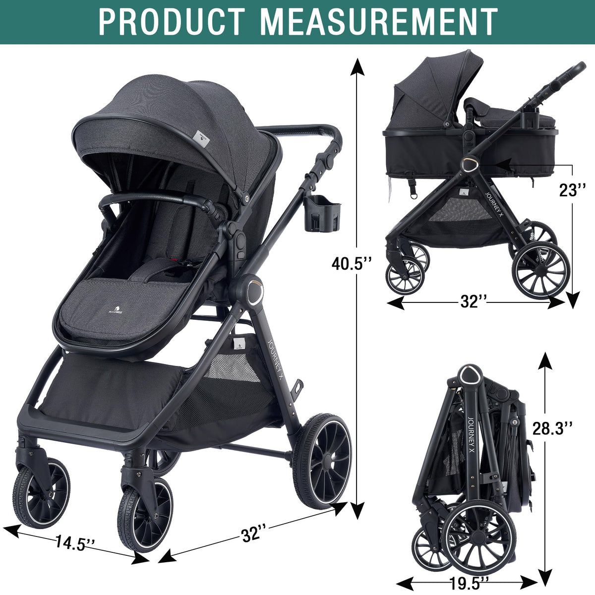 Accombe 2-in-1 Convertible Baby Stroller for Newborn to Toddler