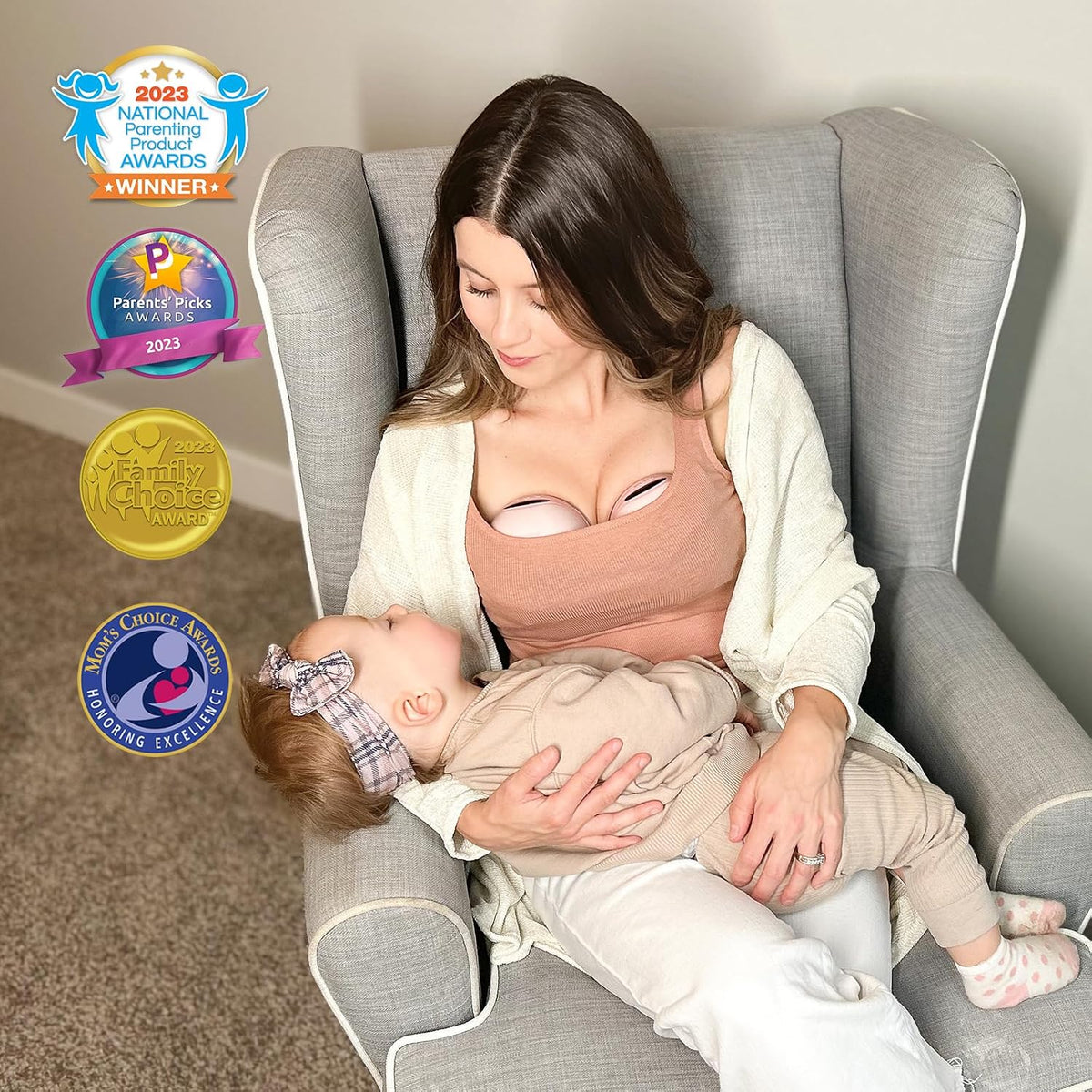 MomMed Wearable Breast Pump (Model S21) â Double Electric Hands-Free Breast Pump, Leak-Proof Design, 3 Modes (Stimulation, Expression, Auto) & 12 Vacuum Levels, Portable and Quiet