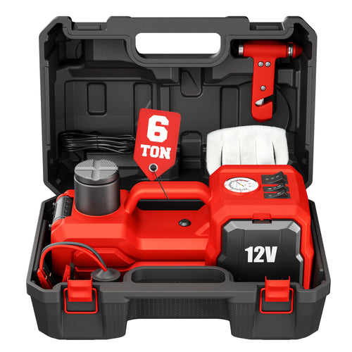 6T Electric Car Jack, 12V Portable Hydraulic Jack with Built-in Inflatable Pump, 550NÂ·m Impact Wrench & LED Light, Lifting Height 6.1-17.7 Inch for SUV/Sedan/Truck/MPV Tire Change & Garage Repair