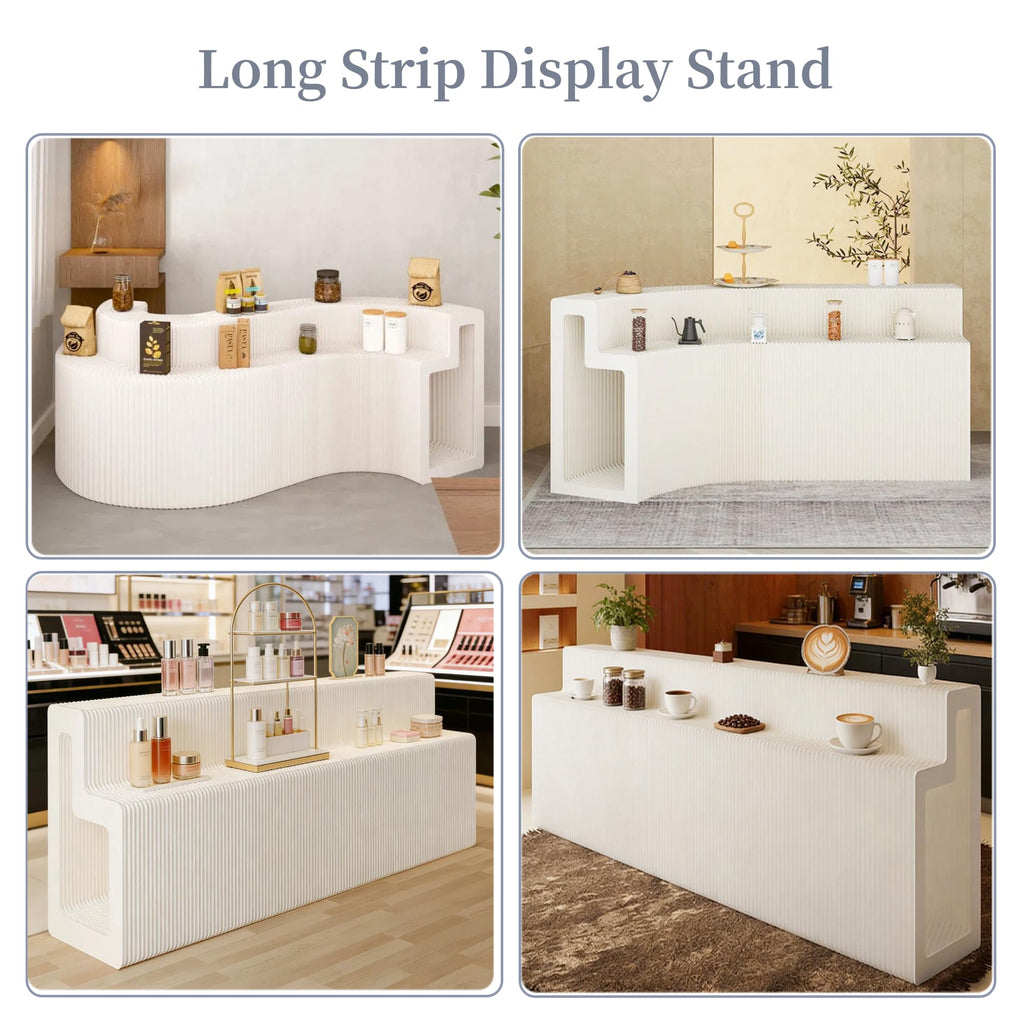 Portable Foldable Paper Display Stand, Pop Up Accordion Counter Shelf, Multi-Tier Exhibition Rack for Trade Shows, Craft Fairs & Retail Displays (L118.1 W25.2 H38.6)