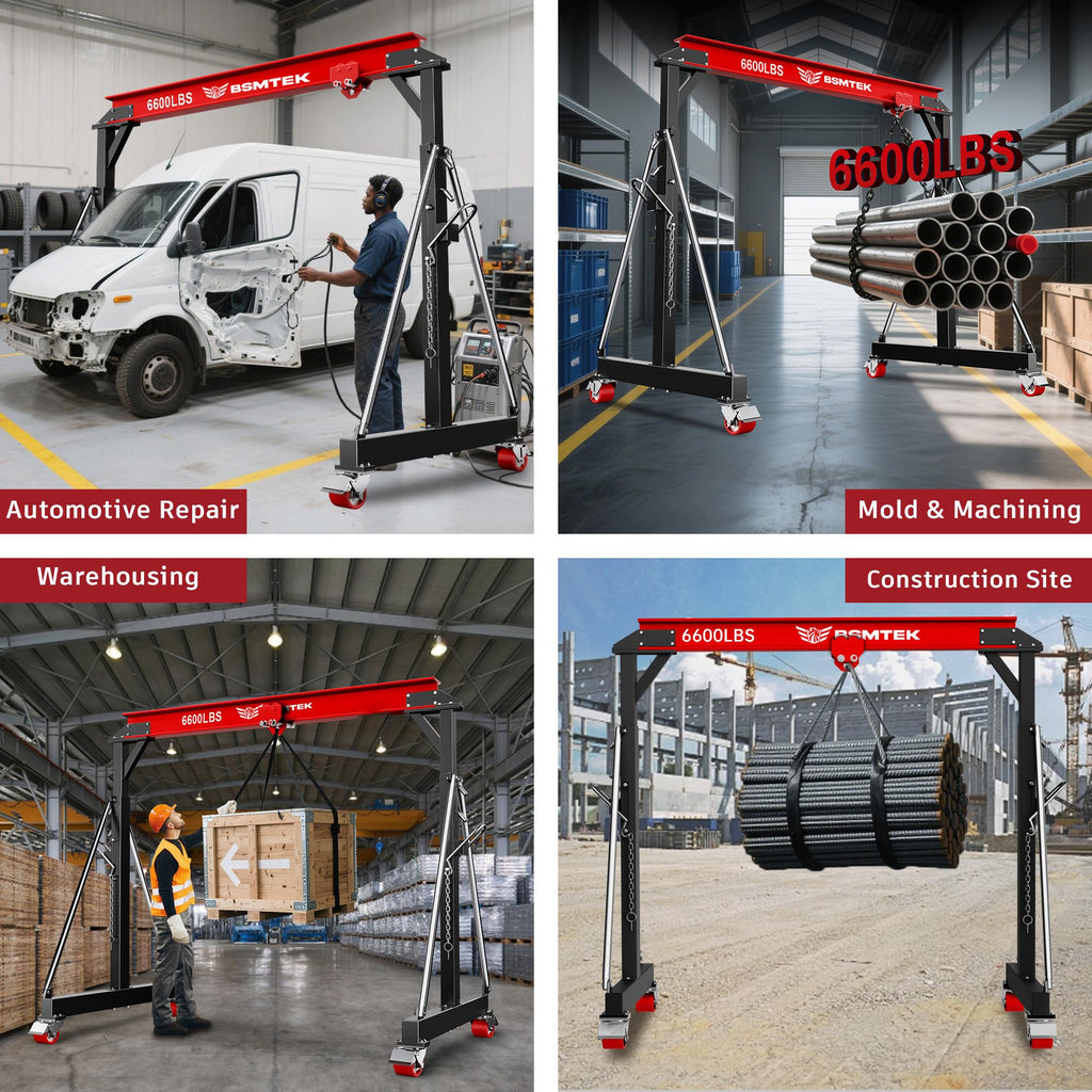 3 Ton Adjustable Gantry Crane,2026 Upgraded 6600LBS Steel I-Beam Construction, Portable Design with 360Â°Locking Wheels,Gantry Crane Adjustable Height from 8.53-12.5ft for Workshop,Garage