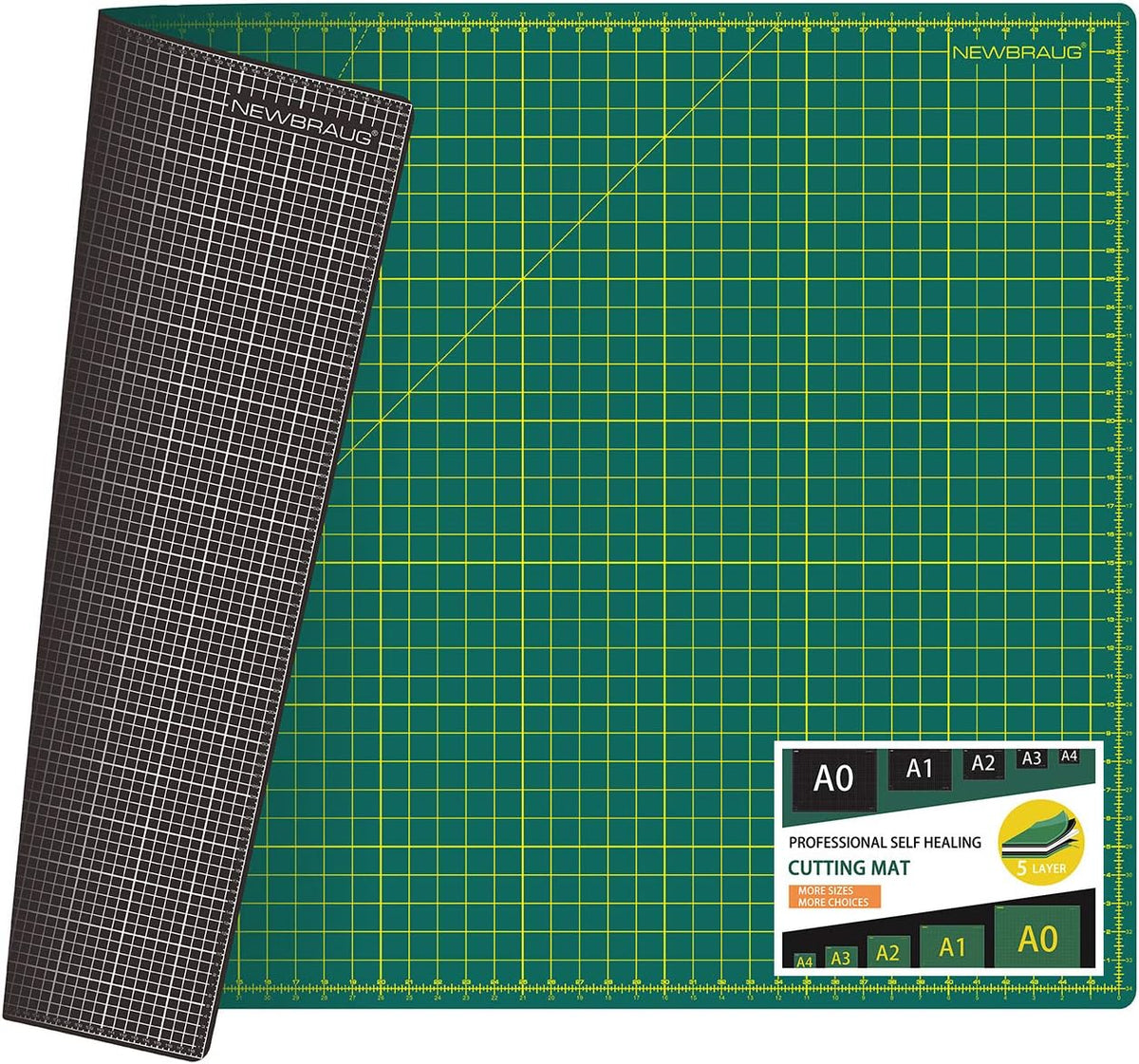 NEWBRAUG 36'' Ã 48'' Large Self Healing Cutting Double Sided 5-Ply Mat, Big Cutting Board for Rotary Cutting, Quilting, Sewing, Craft, Fabric & Scrapbooking(Green/Black)