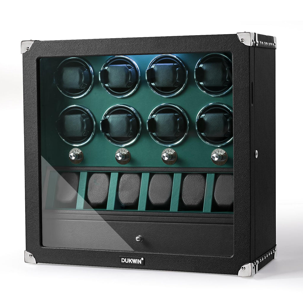 DUKWIN Watch Winder for Automatic Watches, Lockable Watch Winders with Watch and Jewelry Storages, Super Quiet Mabuchi Motor with High-Gloss Piano Lacquer Finish,Built-in Illumination