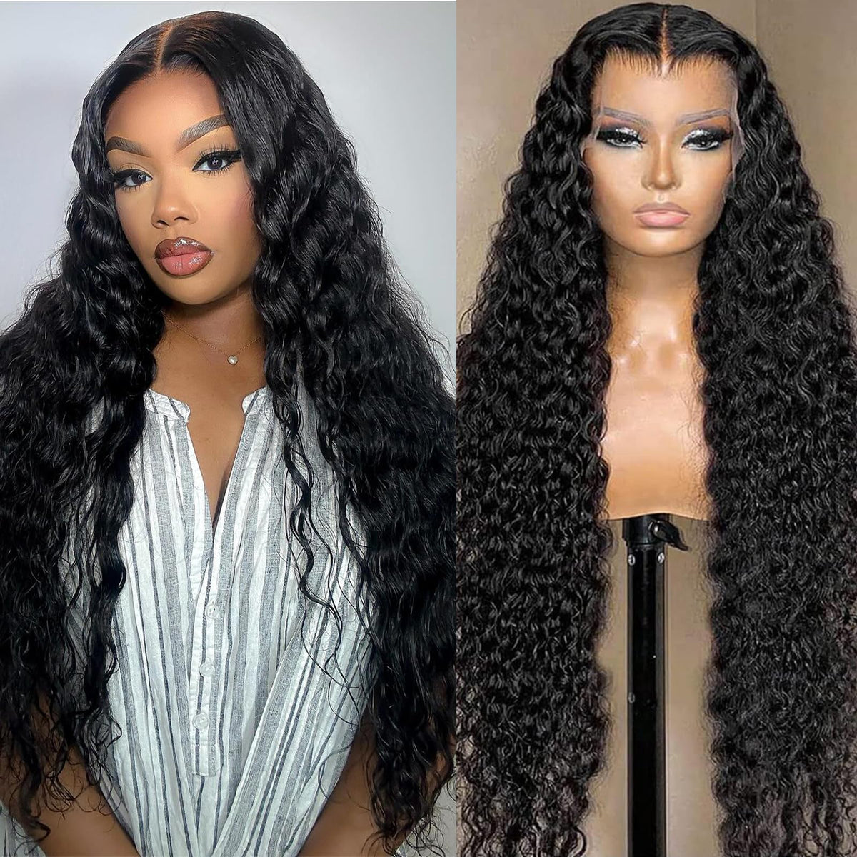 KVFCT 30 Inch Deep Wave Lace Front Wigs Human Hair 13x6 HD Transparent Deep Wave Lace Front Wigs for Women 200% Density Curly Lace Front Wig Pre Plcked Deep Wave Wigs with Baby Hair