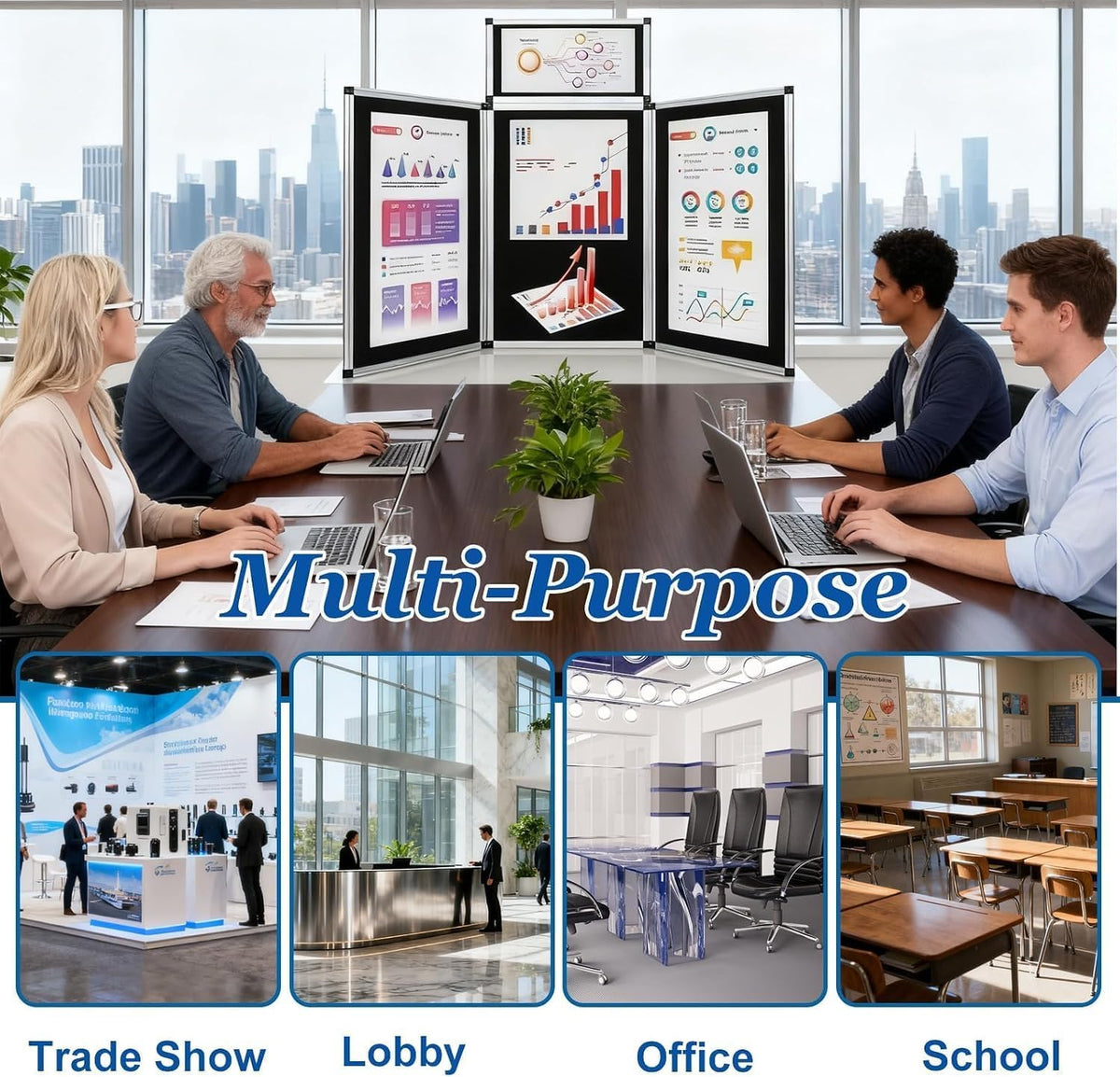 3+1 Panel Trade Presentation Board, 70.8" x 35.4" Folding Display Board