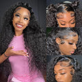13x6 Deep Wave Lace Front Wigs - 200% Density HD Transparent Frontal Wigs - Glueless, Pre-Plucked with Baby Hair - Natural Black (30Inch)