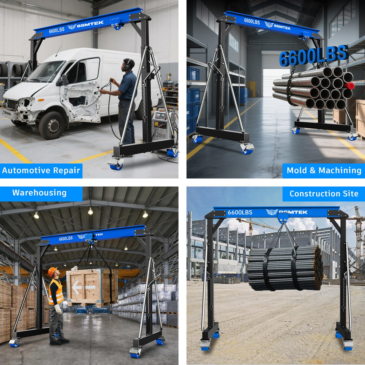 3 Ton Adjustable Gantry Crane,2026 Upgraded 6600LBS Steel I-Beam Construction, Portable Design with 360Â°Locking Wheels,Gantry Crane Adjustable Height from 8.53-12.5ft for Workshop,Garage
