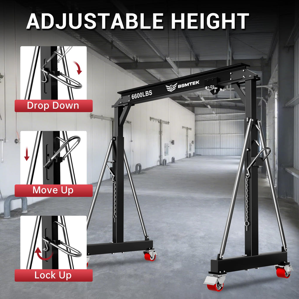 3 Ton Adjustable Gantry Crane,2026 Upgraded 6600LBS Steel I-Beam Construction, Portable Design with 360Â°Locking Wheels,Gantry Crane Adjustable Height from 8.53-12.5ft for Workshop,Garage