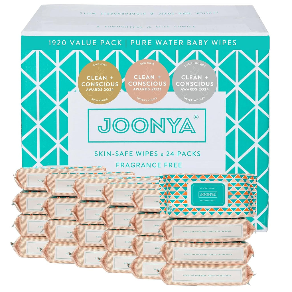 JOONYA Unscented Baby Wipes â Plant-Based, Fragrance-Free Bulk Diaper Wipes | Hypoallergenic, Non-Toxic & Biodegradable Wet Wipes for Sensitive Newborn Skin | 24 Packs of 80 (1,920 Total)