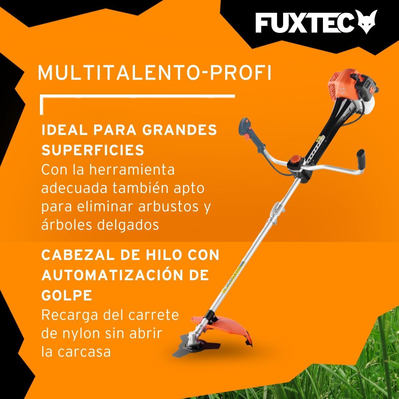 FUXTEC Profesjonalna podkaszarka spalinowa 62 cm3, 3,5 KM, narzędzie wielofunkcyjne 2 w 1, z paskiem na ramię, systemem antywibracyjnym, podkaszarką wielofunkcyjną, silnikiem 2-suwowym