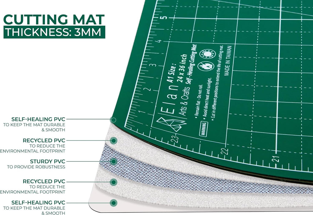 Elan Cutting Mat 36x60 Green, Extra Large Self Healing Cutting Mat 36 x 60 Inch, 5-Ply Craft Board Green, Hobby Board for Sewing and Quilting